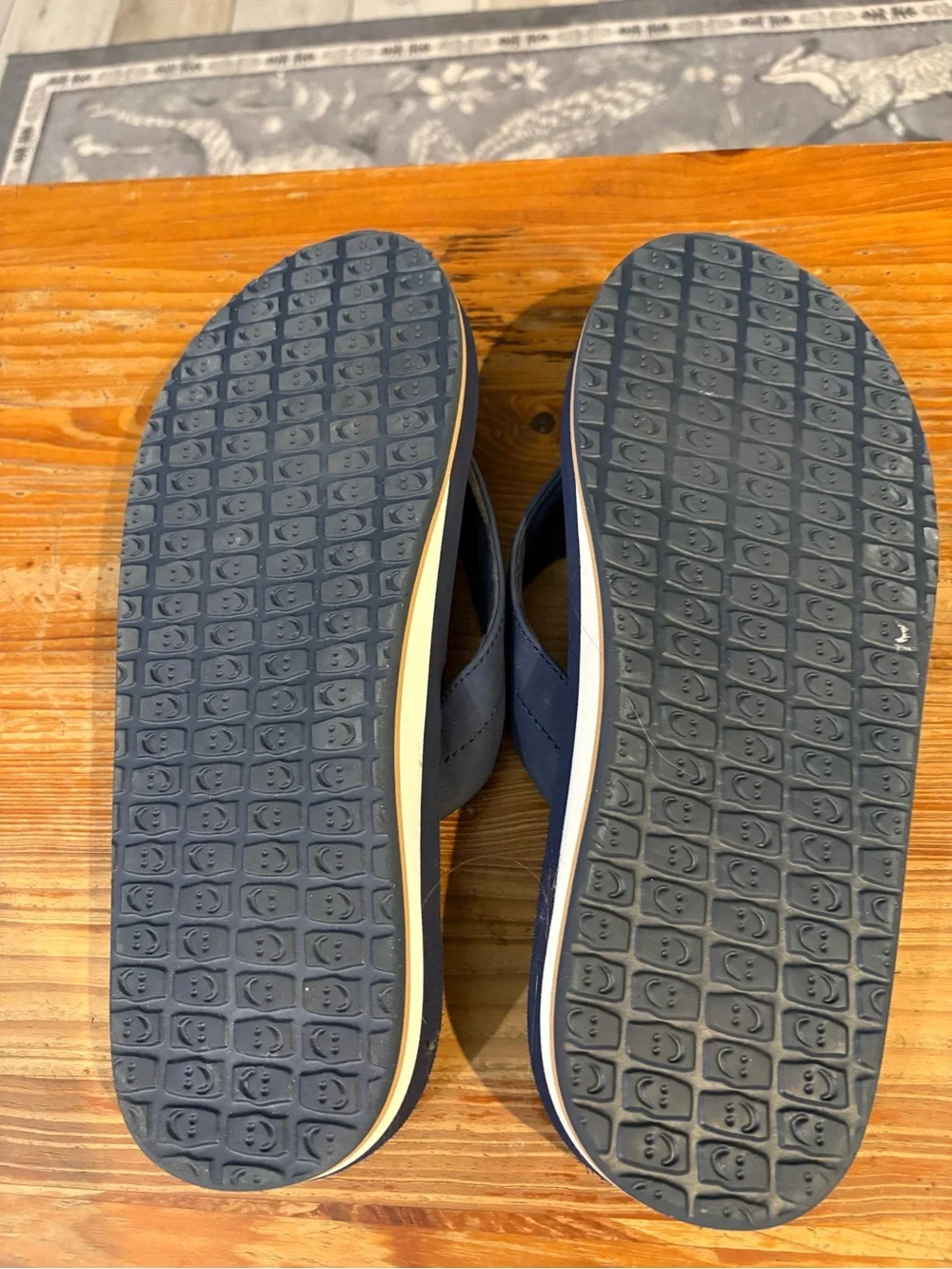 Sanuk Sawyer Navy Blue and Tan Men's Flip-Flops